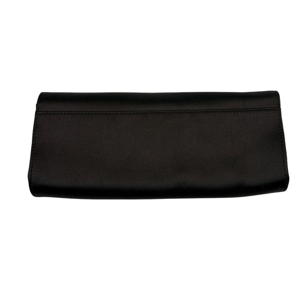 Ted Baker Black Satin Bow Clutch Bag Gold Logo Evening Formal Handbag